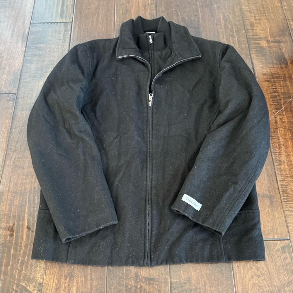 Calvin Klein Mens Jacket M Black Wool Blend Pockets Lined Career Preppy Comfort